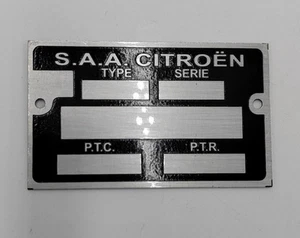 PLAQUE CONSTRUCTEUR CITROEN AVEC OREILLE VIERGE POUR MEHARI DYANE 2CVDS...